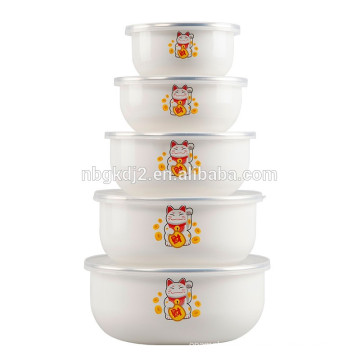 10/12/14/16/18cm enamelware storage bowl set with SS rim and plastic lid